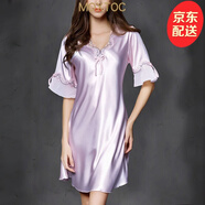 MOXTOC性感睡衣女士冰絲睡裙V領(lǐng)薄款蕾絲寬松顯瘦仿真絲家居服可外穿 淺紫色 M （建議80-100斤)