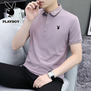 花花公子（PLAYBOY）短袖T恤男POLO衫短袖上衣服男士夏季新款中青年商務翻領休閑 laoshu-K213淺粉色 XL （125斤-140斤）