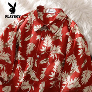 花花公子（PLAYBOY）短袖花襯衫男夏威夷休閑夏季薄款寬松襯衣情侶五分袖潮流 C1019 短袖 XL  170-185c130-145斤