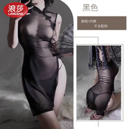 浪莎（LangSha）夏季網(wǎng)紗透明約會(huì )戰袍旗袍裙開(kāi)衩鏤空夫妻調情免脫性感純欲連體衣 黑色 L [保密發(fā)貨](méi)