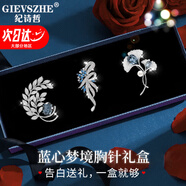 紀詩(shī)哲（GIEVSZHE）鏤空古韻胸針禮盒品牌胸針高檔女奢侈高端胸花胸針生日禮物送女友 藍心夢(mèng)境胸針禮盒