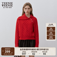 Teenie Weenie小熊女裝時(shí)尚簡(jiǎn)約毛衣冬季不對(duì)稱翻領(lǐng)金扣斜開襟上衣 紅色 S 160