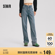 森馬（Semir）森柔牛仔|牛仔褲女高腰直筒褲2024冬加絨拖地褲保暖109724124006