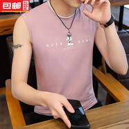 天爵鯊（SKYSIR SHARK）廣東普寧男t恤衫高端正品夏季背心運動健身圓領T恤個性坎肩修身上 D145粉紅色 M 80-105斤