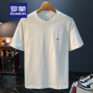 羅蒙（ROMON）純棉刺繡t恤短袖男上衣純白色圓領(lǐng)簡(jiǎn)約基礎(chǔ)款寬松大碼體恤打底衫 白色 HJ9802 2XL 建議165-180斤