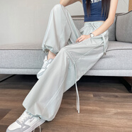 丹仔束腳工裝褲女高腰夏季薄2025新款登山褲休閑哈倫小個子美式闊腿褲 淺灰色 S