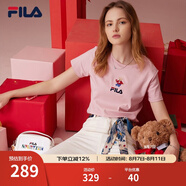 斐樂(lè )（FILA）官方女士短袖T恤夏印花運動(dòng)女裝針織短袖套頭衫小熊T刺繡上衣 麥町粉-PK M 165/84A