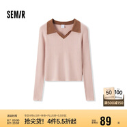 森馬毛衣女短款修身顯瘦簡(jiǎn)約春秋撞色polo領(lǐng)毛衫復(fù)古109524107003