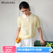 Olrain歐芮兒法式針織衫女夏季2025新款娃娃領(lǐng)拼色套頭衫 香草黃 M
