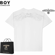BOY BOY BOYBOY LONASTAR新款純棉圓領(lǐng)潮牌印花夏季熾羽短袖T恤老鷹寬松男女 白色 短袖+手提袋 XS （100-120斤）
