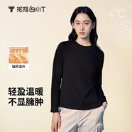 拇指白小T【拍2件】秋冬李小冉同款熱力加絨長袖T恤男女加絨加厚款親膚保暖 黑色-女款 S