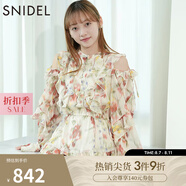 SNIDEL秋冬甜美荷葉邊露肩收腰系帶印花連衣裙SWFO244271 花朵圖案 S （0）