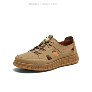 暇步士（Hush Puppies）小島來(lái)信夏鏤空沙灘休閑男皮涼鞋 卡其色 38