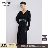 衣香麗影【100%羊毛】衣香麗影黑色針織連衣裙女新款修身毛衣裙子 黑色 M