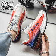 森馬男鞋冬季透氣網(wǎng)面休閑旋轉紐扣爆米花軟底輕便減震黑色跑步運動鞋 橘色 （運動款） 37
