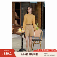 茵曼（INMAN）2025年春季女裝新款法式立領(lǐng)荷葉邊泡泡袖襯衫襯衣18236304 杏葉黃 M
