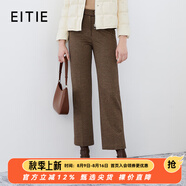 愛特愛（EITIE）時尚復(fù)古千鳥格高腰顯瘦直筒毛呢休閑褲冬季新款女裝7605308 巧克力89 M 160