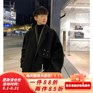 雪萊瓊斯（Shelley Jones） 中長款毛呢大衣男款潮牌ins寬松加厚卡其色風(fēng)衣冬季潮流韓版外套 XZ812-F613 黑色 XL