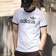阿迪達(dá)斯 （adidas）t恤男裝三葉草 2025夏季新款運(yùn)動服潮寬松大標(biāo)跑步半袖休閑短袖男 JC8371/白/綠/純棉透氣 M