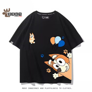 魅藤（meyltten）布魯伊Bluey狗狗動(dòng)漫周邊短袖男女兒童夏季休閑可愛(ài)百搭T恤衫衣服 黑色6 2XL