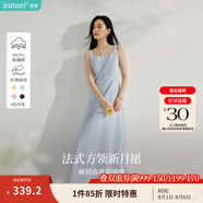 茵曼（INMAN）章若楠同款歐若風(fēng)法式吊帶連衣裙2025夏季新品女裝淡鵝黃色裙子 藍色 (方領(lǐng))【好評返現(xiàn)】 M