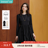 茵曼（INMAN）連衣裙女2025春新品法式氣質(zhì)木耳邊拼接女裝小眾高級感花苞裙 午夜黑 S
