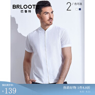 Brloote/巴魯特短袖襯衫男針織梭織透氣時(shí)尚細(xì)格紋棒球領(lǐng)拉鏈襯衣 白色 170/92A