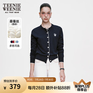Teenie Weenie小熊女裝春簡(jiǎn)約柔軟親膚毛針織空調(diào)開衫薄款毛衣披肩 藏青色 L