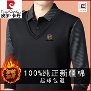 皮爾卡丹100%純棉假兩件襯衫男士2025秋冬季加絨保暖時(shí)尚翻領(lǐng)高端加厚體恤 黑色【加絨】 加厚 2XL 180- 建議150-170斤