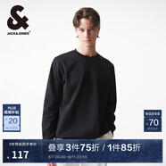 杰克·瓊斯（JACK&JONES）男裝春夏男士舒適基礎(chǔ)百搭休閑羅紋圓領(lǐng)寬松長袖T恤男款224302001 純黑色E43 常規(guī) 純黑色E43 S 170