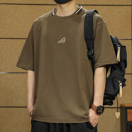 依郎酷高端索羅娜冰絲球衣風(fēng)短袖T恤男夏季插肩運動(dòng)美式復古半袖體恤男 深卡其色 M 【適合110-130斤】