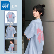 真維斯100%純棉短袖女2025夏季新款韓版時(shí)尚潮流t恤女百搭圓領(lǐng)半袖上衣 湖藍 移動(dòng)星粉白_KB L