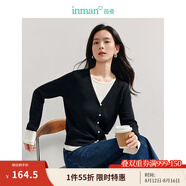 茵曼（INMAN）老錢(qián)風(fēng)假兩件V領(lǐng)羊毛針織開(kāi)衫2025春秋季女裝新款修身百搭毛衣 黑白色 S
