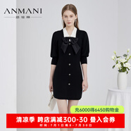 恩曼琳（ANMANI）春夏新品撞色蝴蝶結(jié)溫柔紅色針織連衣裙女EANCAI33 黑色 M