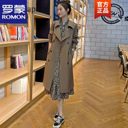 羅蒙風(fēng)衣女2022年春秋新款韓版感流行氣質(zhì)中長(cháng)款流行顯瘦過(guò)膝大衣外套 深卡其色 3XL 建議146-165