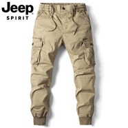 JEEP SPIRIT2025春秋季純色工裝褲多口袋束腳褲子寬松運動(dòng)長(cháng)褲潮男休閑大碼 深卡其布色 29 125-135斤