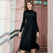米萊達(dá)（MEETLADY）針織連衣裙女2021春冬新款中長(zhǎng)款復(fù)古氣質(zhì)收腰顯瘦毛衣裙子 黑色 L 165/L