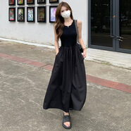 金日滿(mǎn)黑色吊帶連衣裙女法式赫本風(fēng)2025夏季新款顯瘦無(wú)袖高級感長(cháng)款裙子 黑色 L （建議110-120斤）
