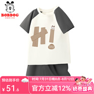 巴布豆兒童睡衣夏裝男童薄款透氣衣服A類抗菌寬松舒適短袖短褲兩件套 石墨灰 巴布嗨板_5 160
