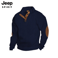JEEP SPIRIT歐美跨境尺碼男士休閑針織衫毛衣外套寬松潮流百搭提花長(cháng)袖上衣 藏青色 DF-4 S 110-135斤