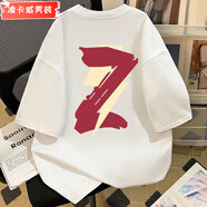 凌卡戚大碼夏季港風字母印花短袖T恤男女情侶寬松顯瘦上衣 白色0076 S 建議70-90斤