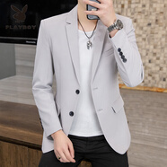 花花公子（PLAYBOY）男士西服套裝韓版修身潮流男裝單上衣外套春季新品百搭休閑小西裝 兩扣灰色【送長袖T恤】 L