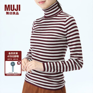 無(wú)印良品 MUJI 女式 未造成頸部刺痛感 高領(lǐng)毛衣 W8AA870 深紫紅色X橫條 M