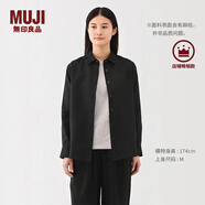 無印良品（MUJI）女式 漢麻水洗襯衫領(lǐng)長袖襯衫女士襯衣外套外衣 25年夏季女裝上衣 黑色 L （165/88A）