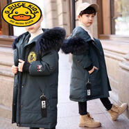 G.duck兒童羽絨服男童棉衣長(cháng)款2023年新款中大兒童外套羽絨棉服洋氣棉襖 墨綠色 加厚長(cháng)款 160 碼(155CM、85斤、左右)