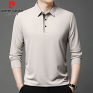 皮爾卡丹（pierre cardin）長(cháng)袖t恤男中青年上衣商務(wù)休閑翻領(lǐng)純色polo打底衫男裝 米杏 XL