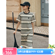 Olrain歐芮兒法式條紋短袖連衣裙女夏季新款寬松撞色開叉通勤T恤裙子 黑白條紋 L