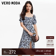 VEROMODA連衣裙2024早春新款雪紡玫瑰印花直筒泡泡短袖方領(lǐng)優(yōu)雅氣質(zhì)通勤 C39耦合藍(lán)色 155/76A/XS