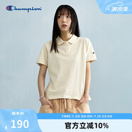 Champion冠軍短袖polo衫女運(yùn)動(dòng)翻領(lǐng)t恤美式純棉上衣 米白色 S