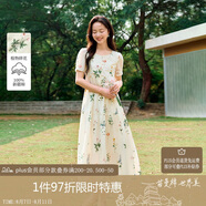茵曼（INMAN）夏季植物碎花印花全棉女裝圓領(lǐng)連衣裙百搭裙子  杏色-連衣裙  XL